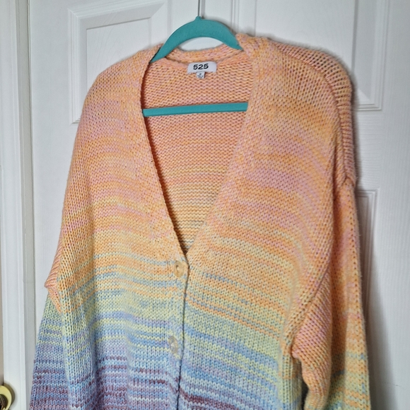 Revolve 525 America Mixed Marl Stripe Cardigan Flamingo Pink Multi Size Medium - Picture 3 of 7